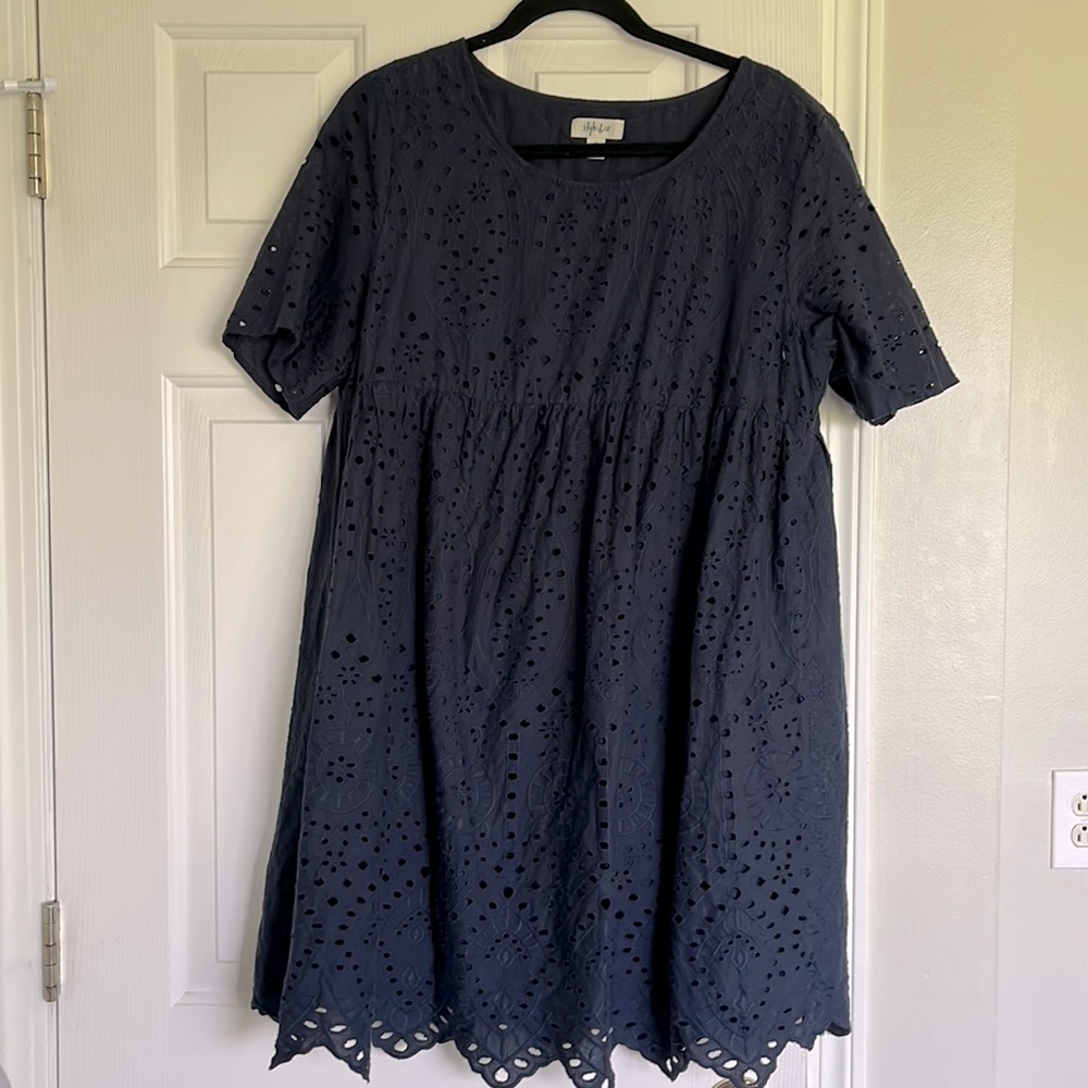 Style & Co navy eyelet dress